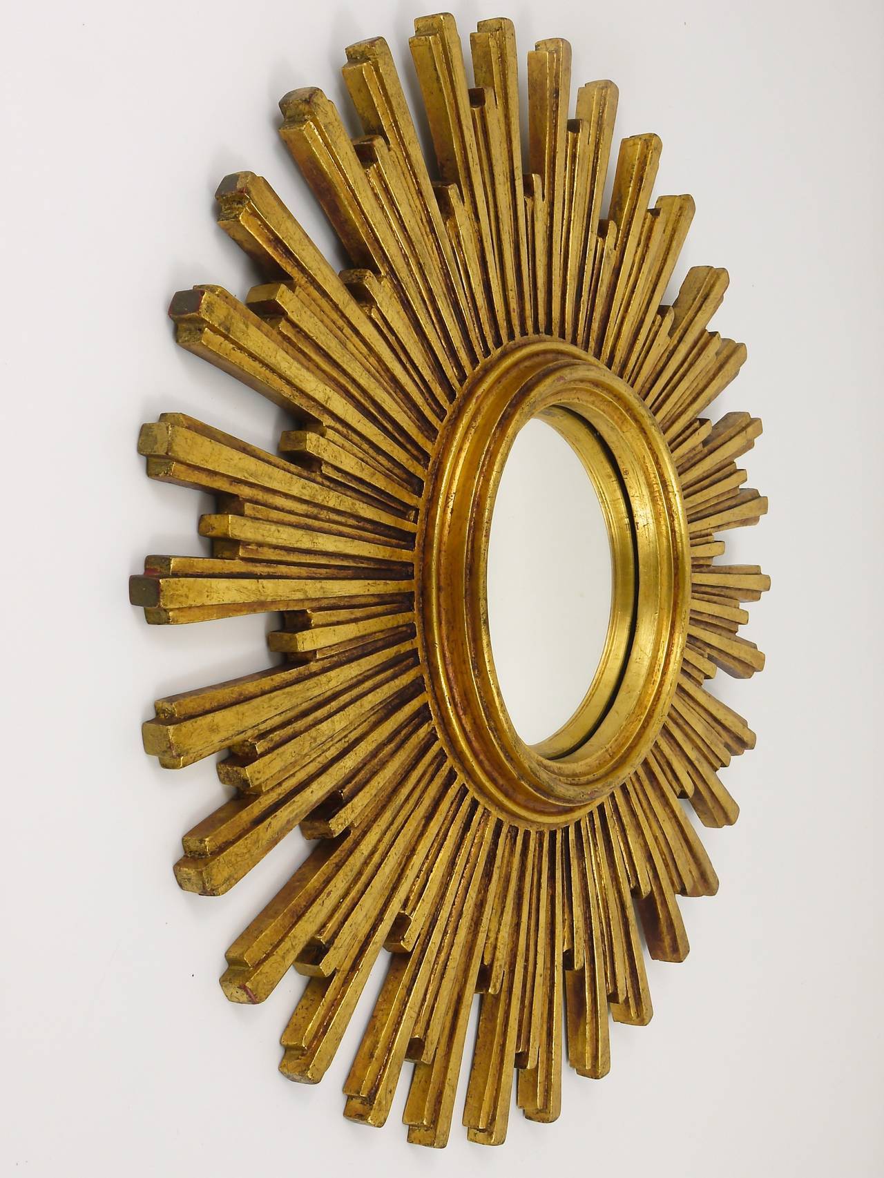 Two Matching Convex Gilt Wood Sunburst Starburst Mirror, France, 1950s In Excellent Condition In Vienna, AT