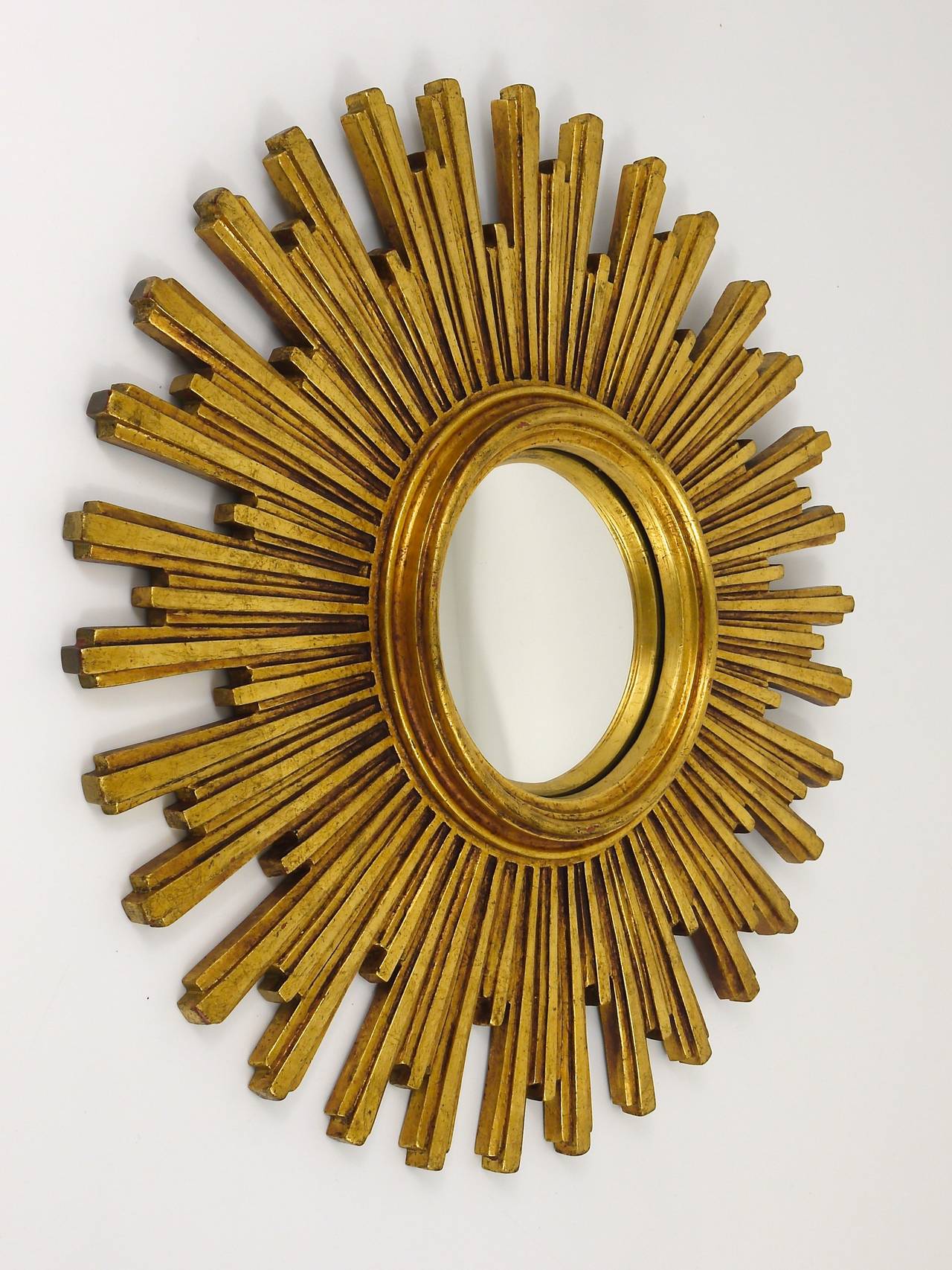 20th Century Two Matching Convex Gilt Wood Sunburst Starburst Mirror, France, 1950s