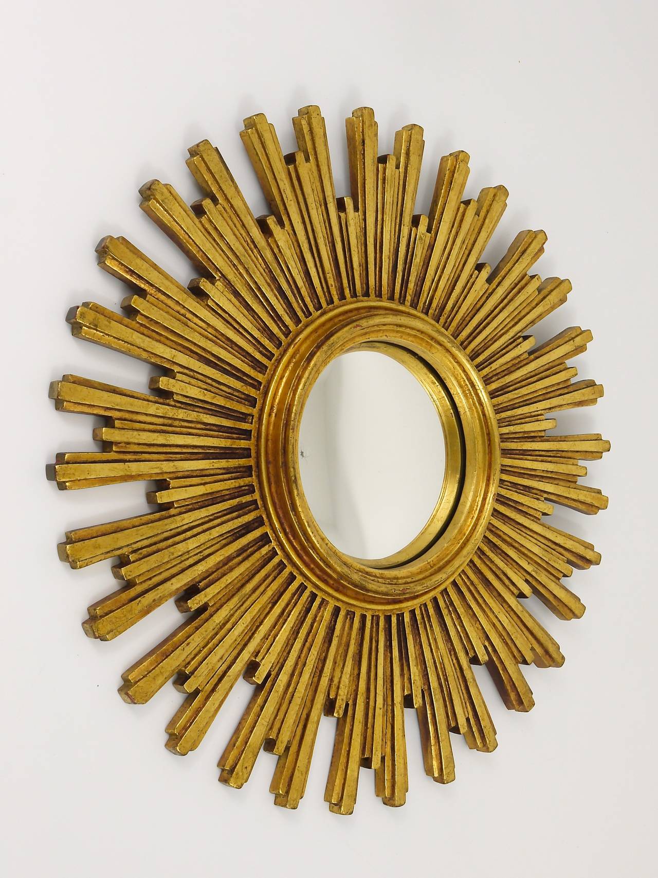 Two Matching Convex Gilt Wood Sunburst Starburst Mirror, France, 1950s 1