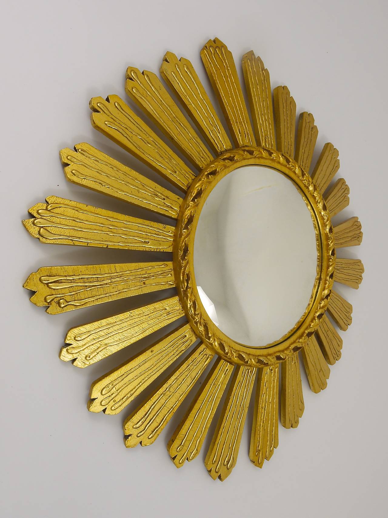 Huge French Carved Gilt Wood Convex Sunburst Starburst Mirror, 1950s In Excellent Condition In Vienna, AT