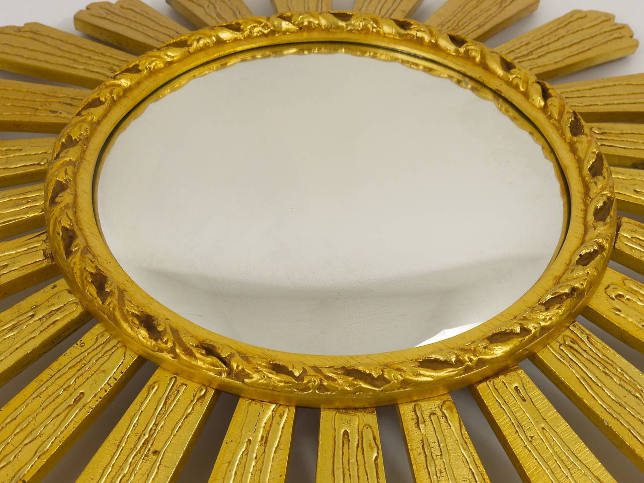 Huge French Carved Gilt Wood Convex Sunburst Starburst Mirror, 1950s 2