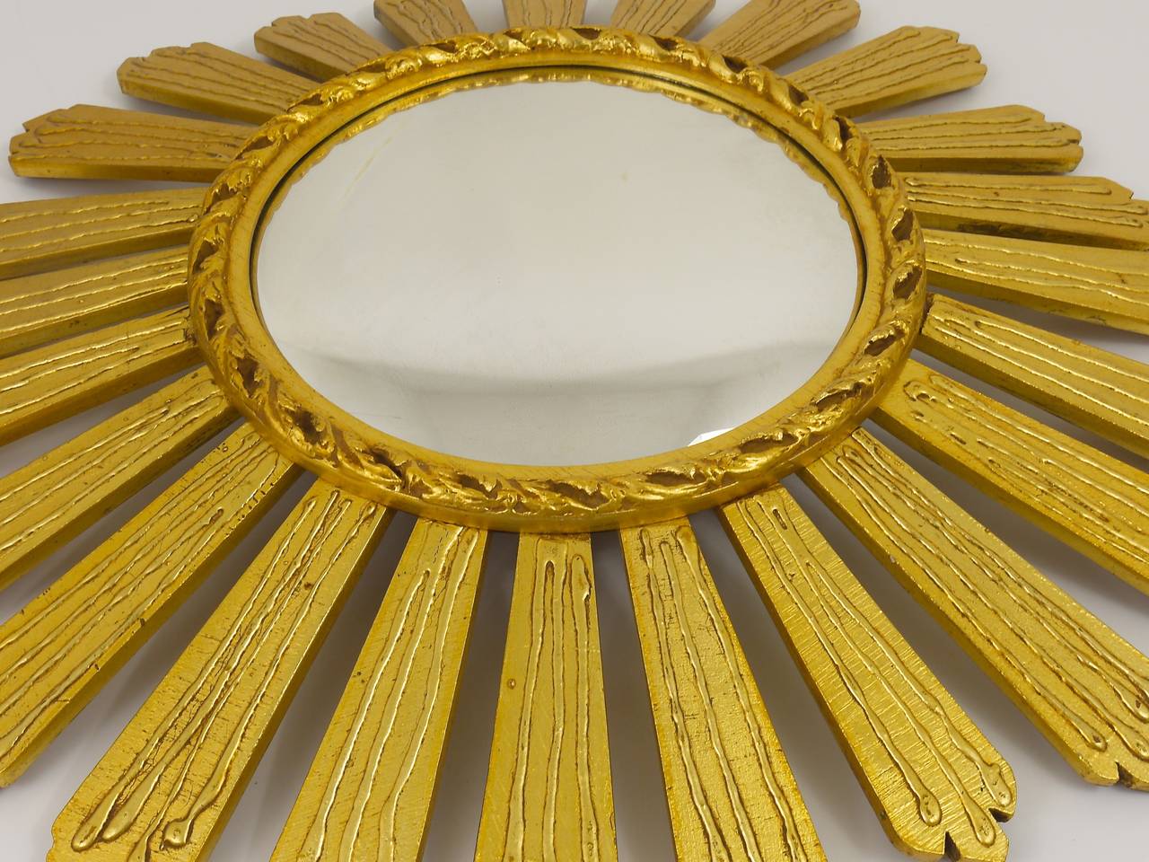 Huge French Carved Gilt Wood Convex Sunburst Starburst Mirror, 1950s 5