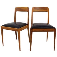Paar Carl Aubock Modernistische Stühle aus Nussbaumholz mit schwarzer Lederpolsterung, 7er-Set