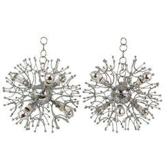 Pair Italian Chrome-Plated Sputnik Blowball Chandeliers 4