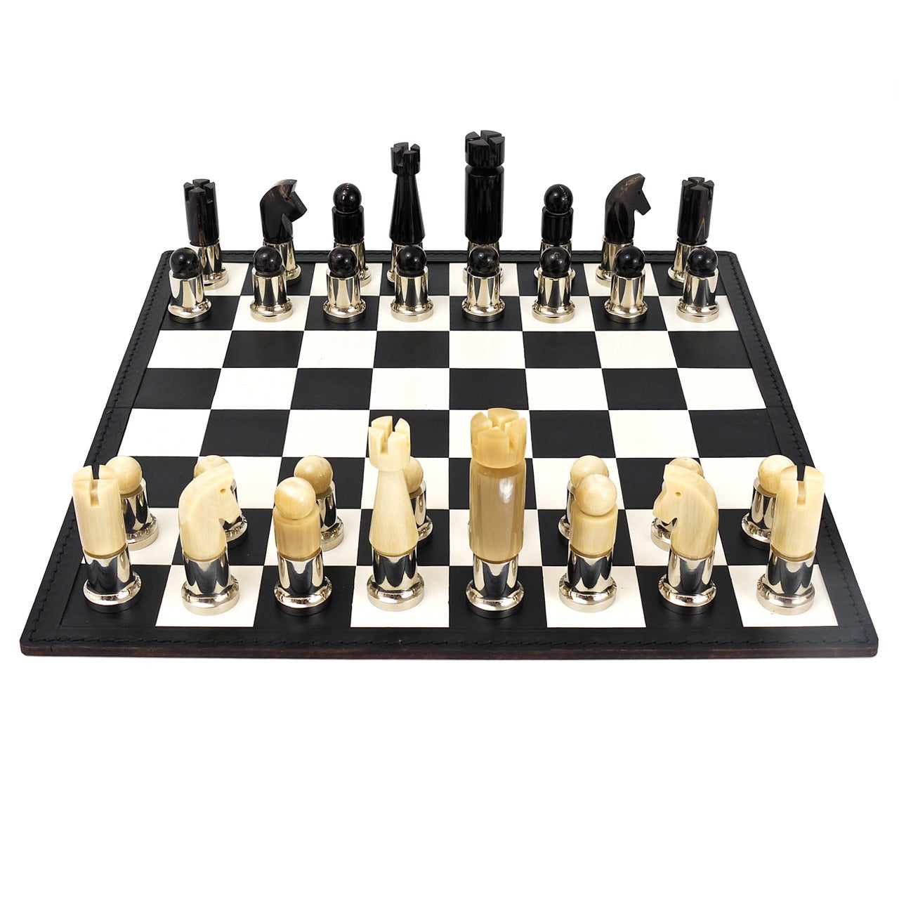Carl Aubock Modernist Horn Chess Game With Leatherboard and Box