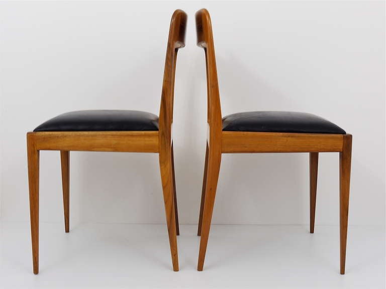 Pair Carl Aubock Modernist Chairs a 7 Walnut with Black Leather Upholstery