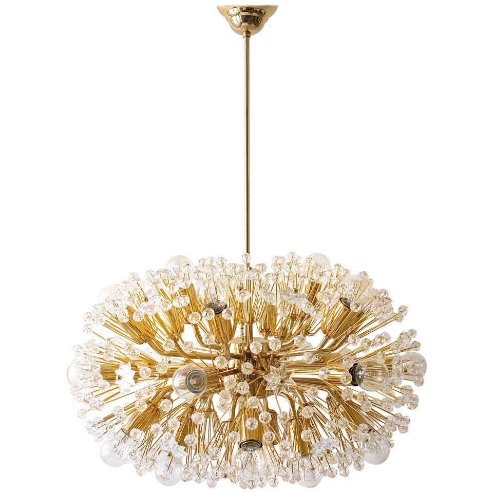 Huge Oval Gold-Plated Emil Stejnar Blowball Sputnik Chandelier, Austria, 1970s