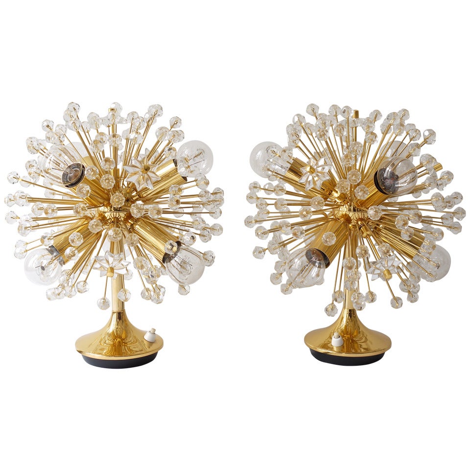Pair Viennese Blowball Sputnik Desk Lamps By Emil Stenjar Nikoll Vienna