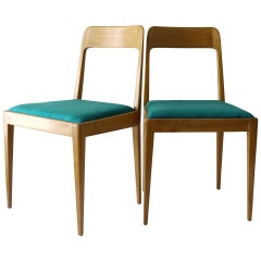 Pair of Carl Auböck Modernist Wooden Chairs A7 with Green Fabric Upholstery