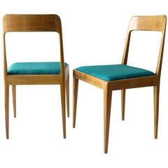 Pair of Carl Aubock Modernist Wooden Chairs A7 with Green Fabric Upholstery 8