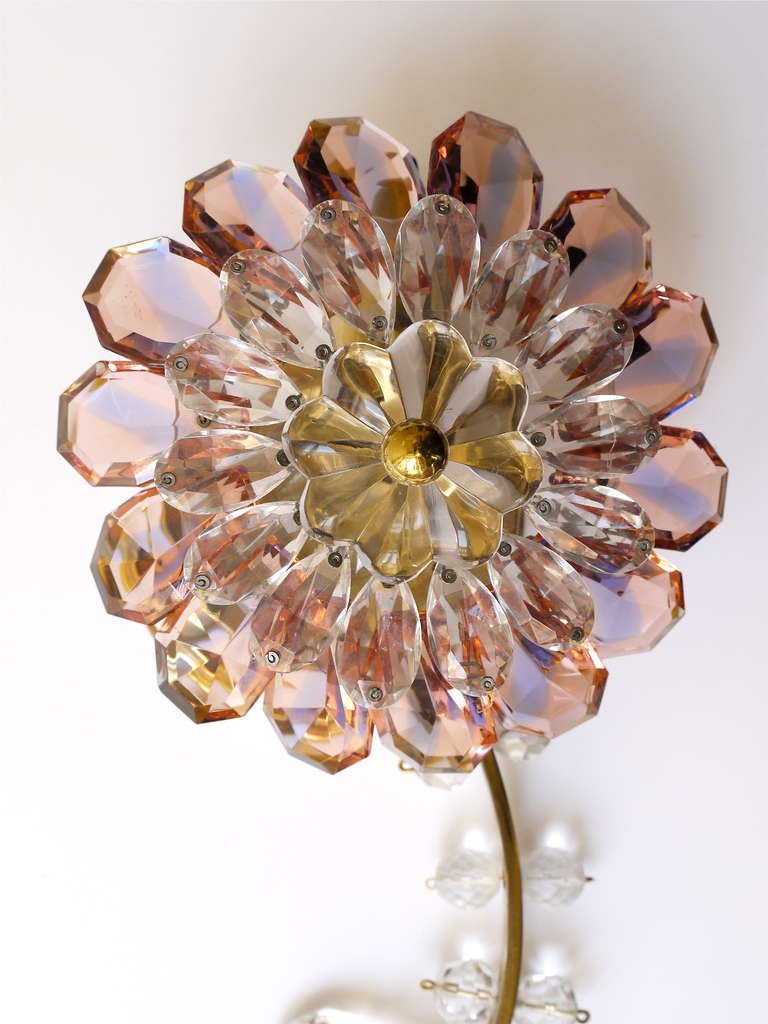 Mid-Century Modern Floral Lobmeyr Vienna Crystal Glass Flower Sconces Wall Lights