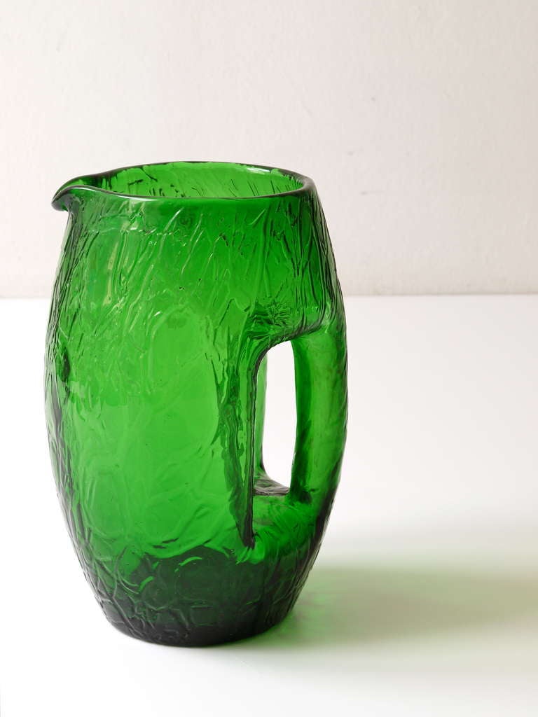 Czech Koloman Moser Art Nouveau Green Glass Pitcher by Loetz around 1900