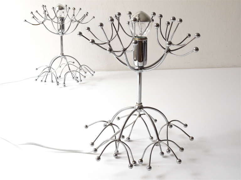 Italian Two Gaetano Sciolari Chrome Sputnik Side or Table Lamps, Midcentury Italy, 1960s For Sale
