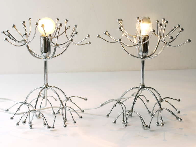 Two Gaetano Sciolari Chrome Sputnik Side or Table Lamps, Midcentury Italy, 1960s For Sale 3