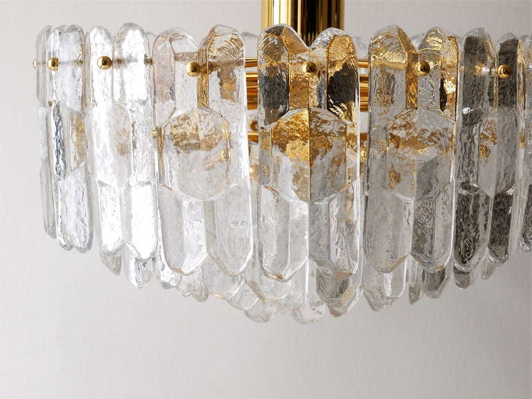 Austrian Huge Kalmar Palazzo Mid-Century Gold-Plated Ice Glass Chandelier, Austria, 1950s