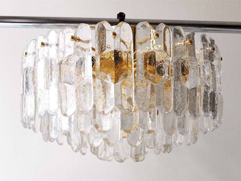 20th Century Huge Kalmar Palazzo Mid-Century Gold-Plated Ice Glass Chandelier, Austria, 1950s