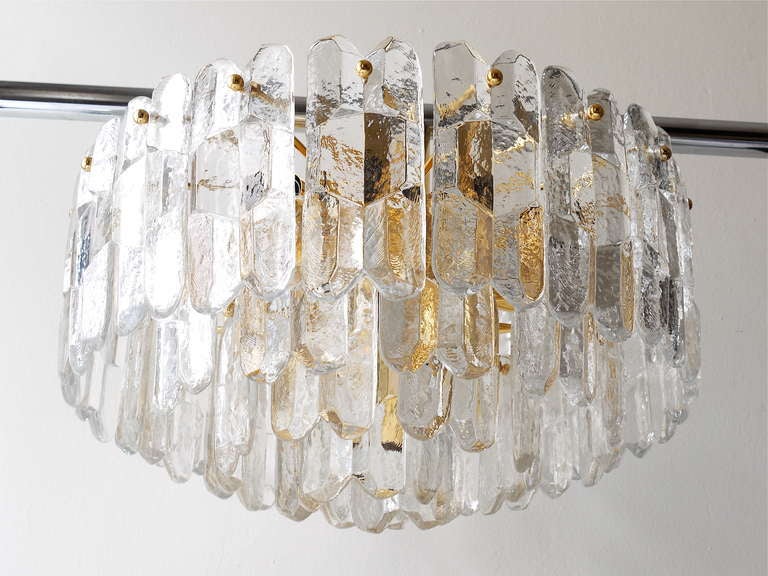 Crystal Huge Kalmar Palazzo Mid-Century Gold-Plated Ice Glass Chandelier, Austria, 1950s