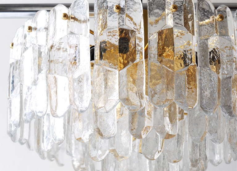 Huge Kalmar Palazzo Mid-Century Gold-Plated Ice Glass Chandelier, Austria, 1950s 2