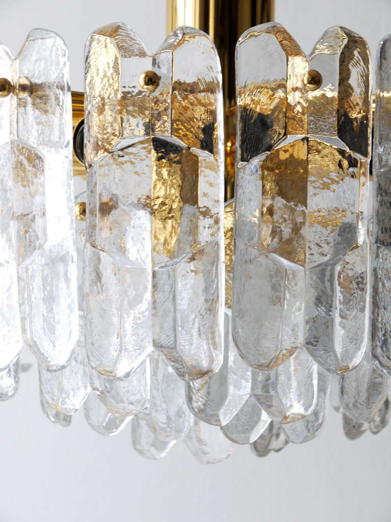 Huge Kalmar Palazzo Mid-Century Gold-Plated Ice Glass Chandelier, Austria, 1950s 3