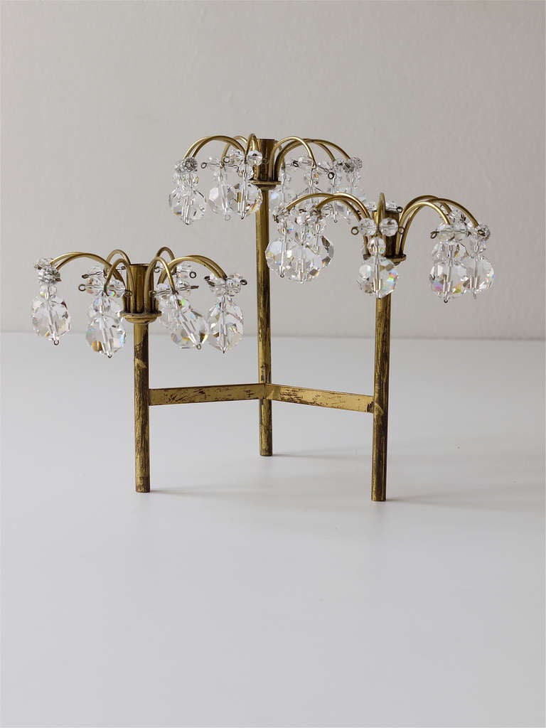 Lobmeyr Vienna Brass Candlestick with Swarovski Crystals from the 1950s