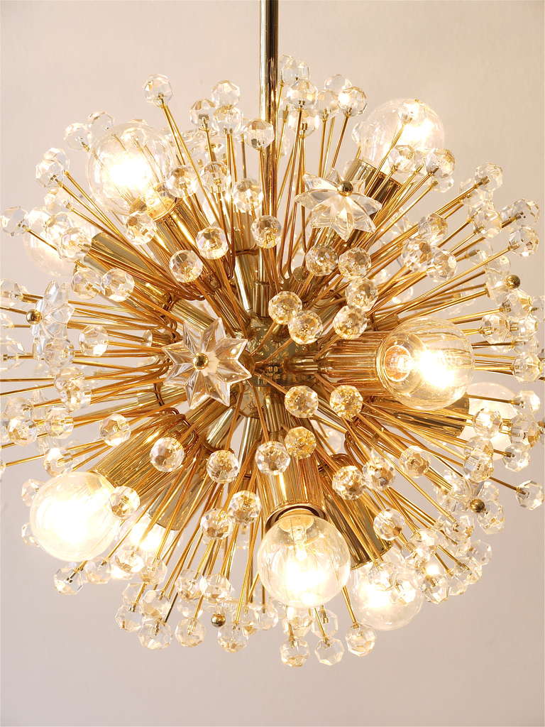 Emil Stejnar Gold-Plated Midcentury Dandelion Sputnik Blowball Chandelier, 1970s For Sale 1