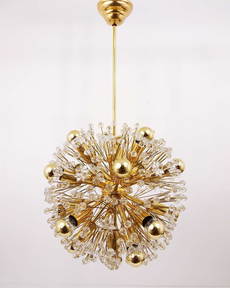 Mid-Century Modern Viennese Gold-Plated Blowball Chandelier by Emil Stejnar Rupert Nikoll Vienna
