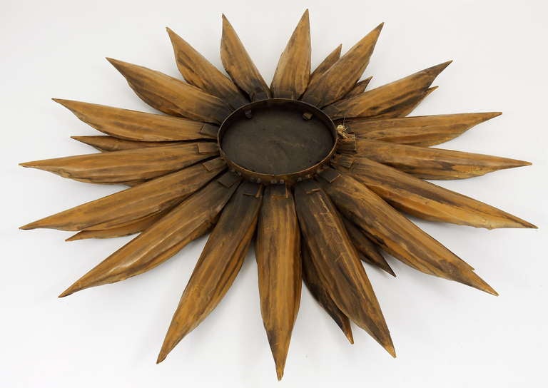 Huge French Floral Convex Sunburst Mirror of Gilt Metal from the 1950s 5