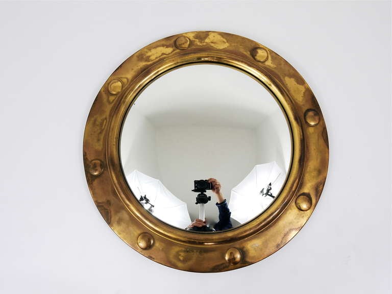 20th Century French Nautical Porthole Convex Brass Mirror Bull´s Eye Mirror from the 1950s