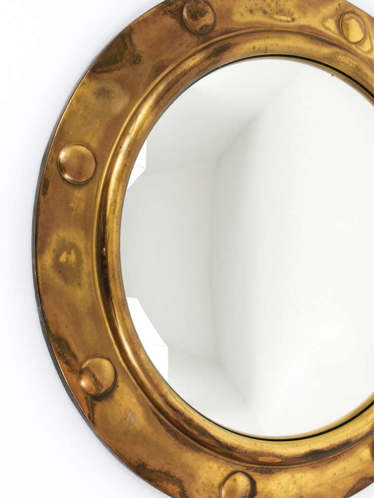 French Nautical Porthole Convex Brass Mirror Bull´s Eye Mirror from the 1950s 2