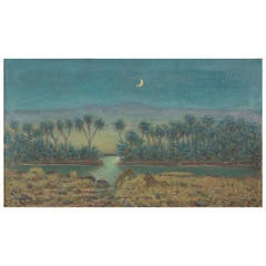 Antique Augusto Valli African Landscape Oil on Canvas