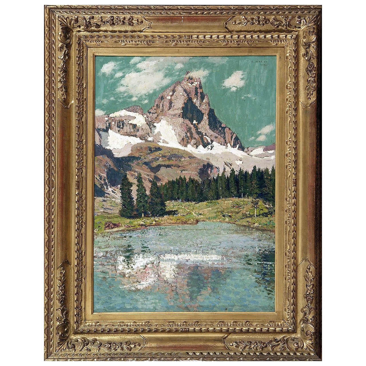 Cesare Maggi Painting "Cervino Seen from Blue Lake" For Sale