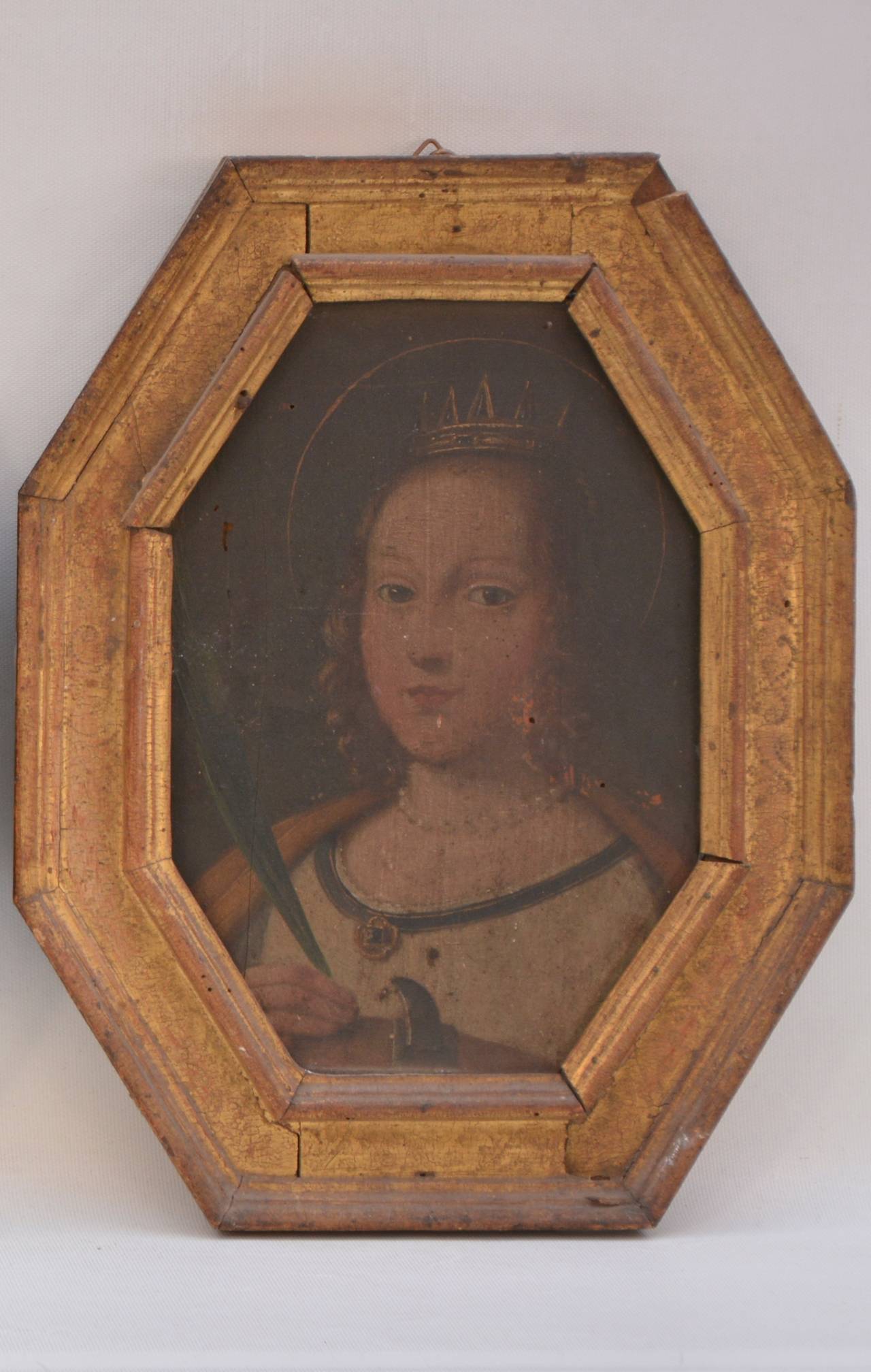 Set of Three Paintings "Saint Caterina, Marta and Lucia, " 17th Century