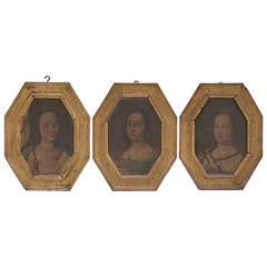 Set of Three Paintings "Saint Caterina, Marta and Lucia," 17th Century