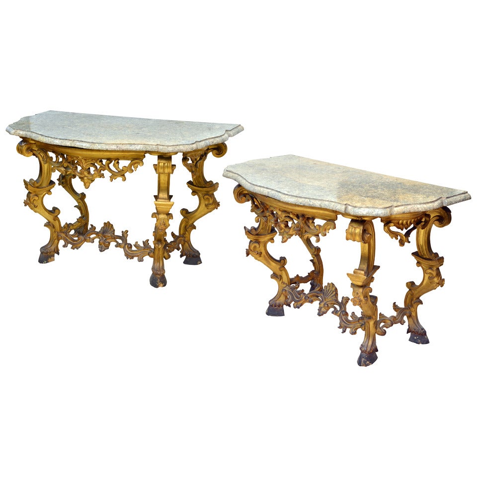 Pair of Rococo Wall Tables, Italy 17th Century or 18th Century For Sale