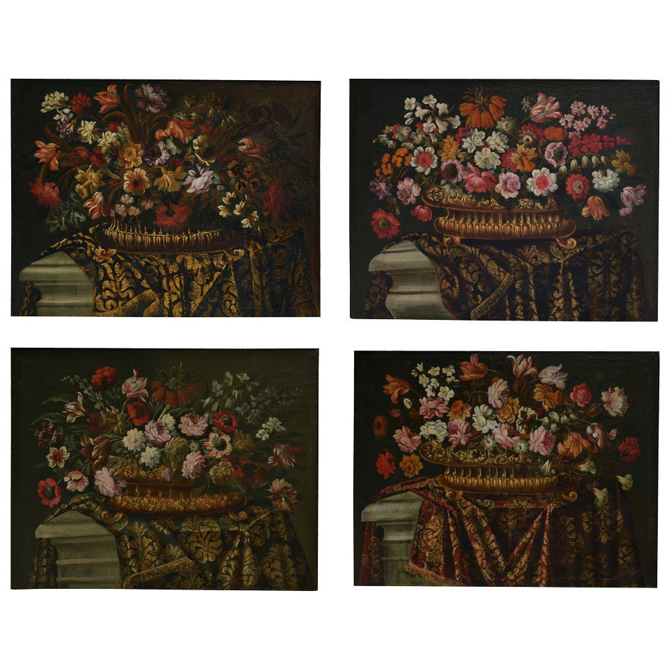 Set of Four Italian Still Life Paintings, circa 17th Century For Sale