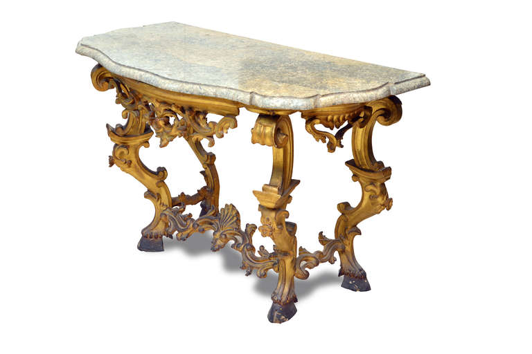 Gilt Pair of Rococo Wall Tables, Italy 17th Century or 18th Century For Sale