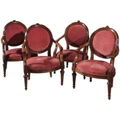 Four Genoese Walnut Armchairs ,  End 18th Century