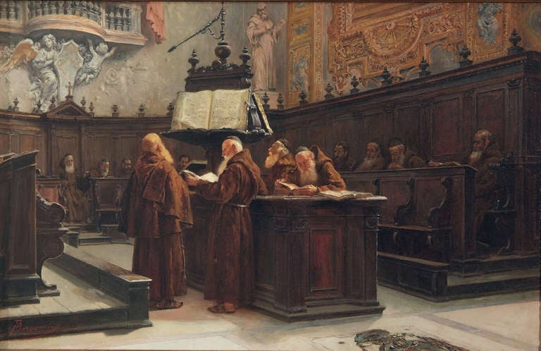 Bergamini Francesco (1849-1889) " A view of a chorus with monks"