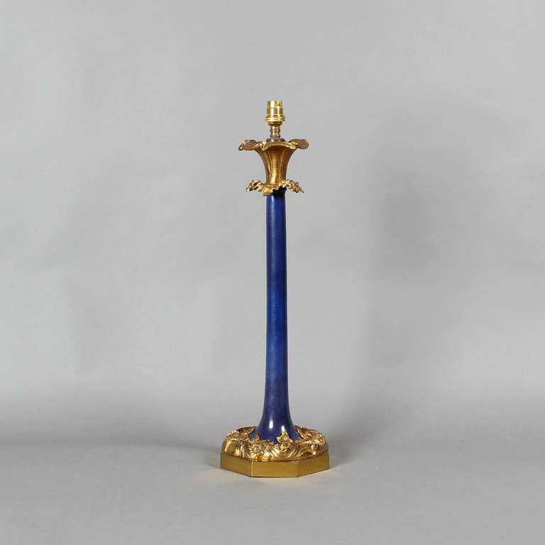 19th Century Gilt & Blue Porcelain Lamp