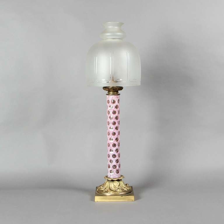 19th Century Coloured Glass Column Lamp