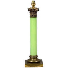 19th Century Green Glass Coulmn Lamp