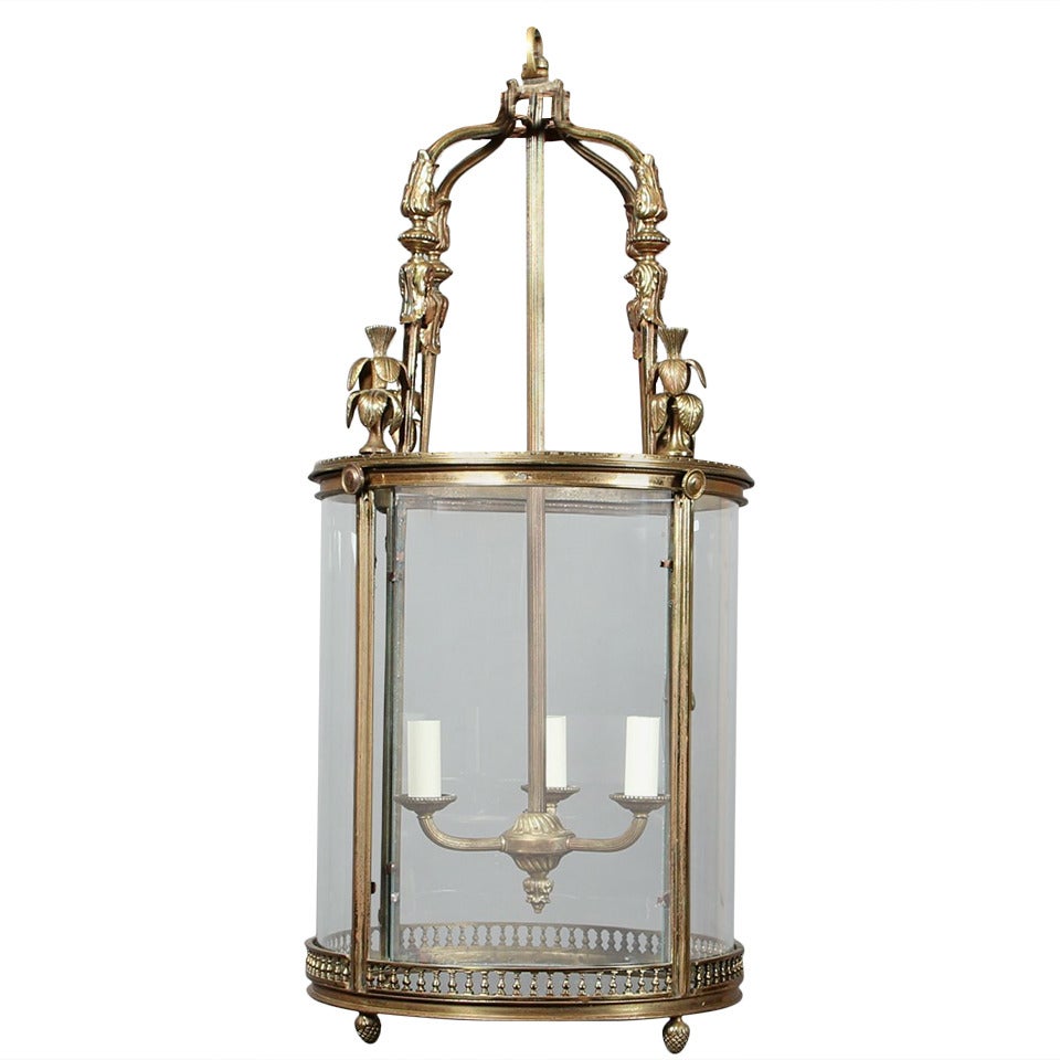 Large Gilt Brass Hall Lantern For Sale