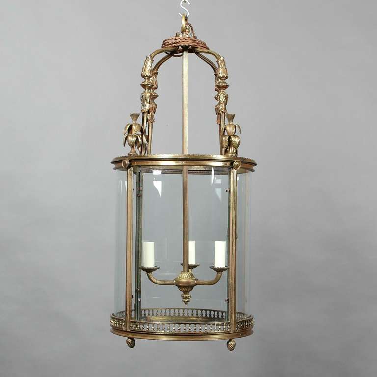 A late 19th century gilt btrass hall lantern