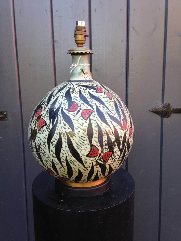 Painted glass vase lamp