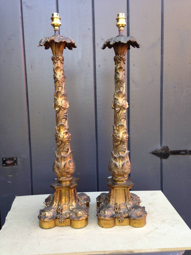 Pair of gilt bronze lamp bases