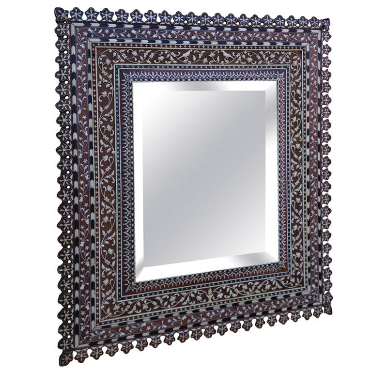 A rectangular Anglo Indian inlaid mirror For Sale