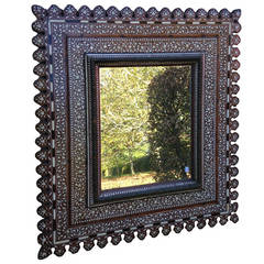 Marquetry shaped rectangular looking glass