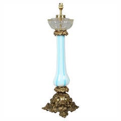 White glass lamp with blue inlay decoration