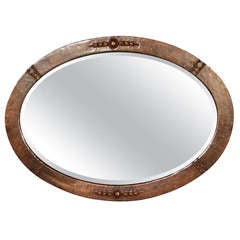 Arts & Crafts Hammered Copper Oval Mirror with Beveled Edge