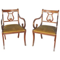 Set of Two Empire Style Mahogany 'Musical" Armchairs